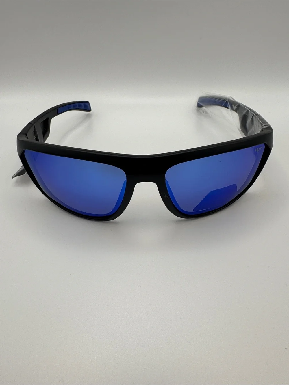 Sport Wrap Sunglasses with Blue Mirror Lenses